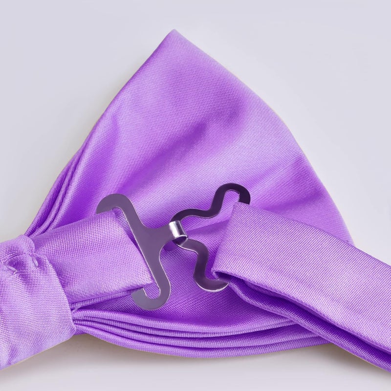Branduce Mens Solid Color Double Fold Pre-tied Bow Tie and Pocket Square Set - Image 4